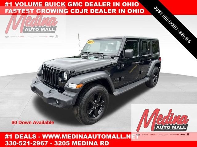 2020 Jeep Wrangler Unlimited Sport Altitude in Black — front three-quarter view