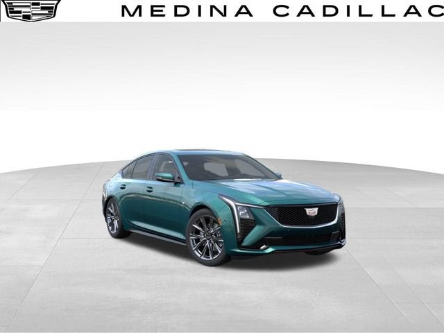 2026 Cadillac CT5 Sport in Typhoon Metallic — front three-quarter view