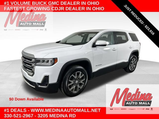 2023 GMC Acadia SLE in Summit White — front three-quarter view