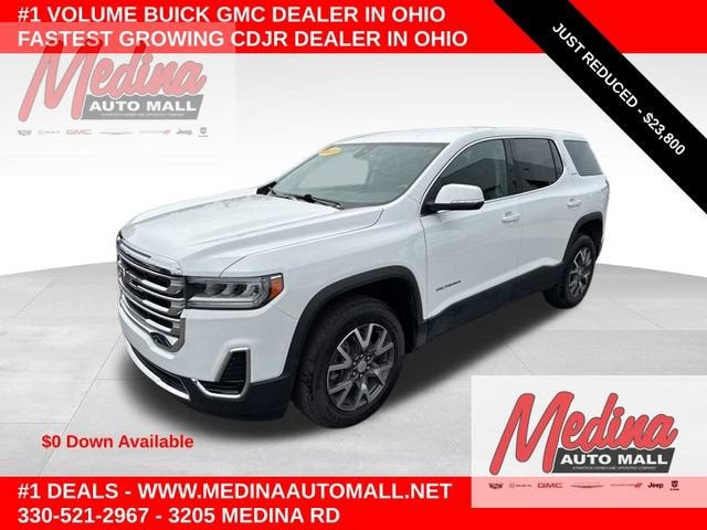 2023 GMC Acadia SLE in Summit White — front three-quarter view