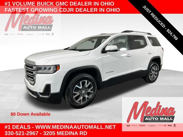 2023 GMC Acadia SLE in Summit White — front three-quarter view