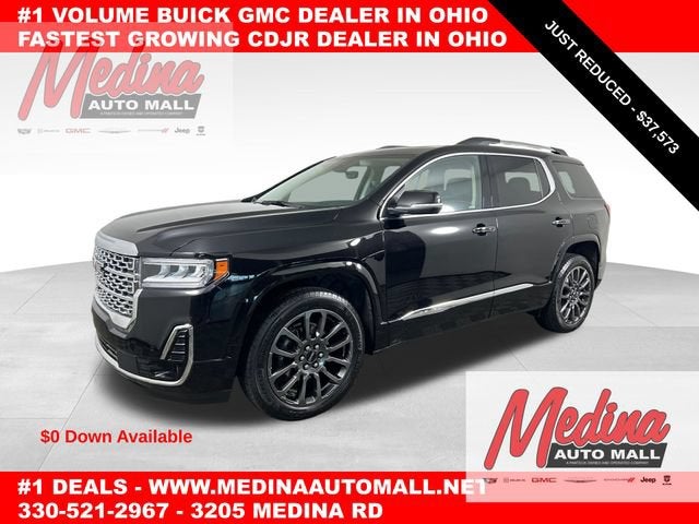 2023 GMC Acadia Denali in Ebony Twilight Metallic — front three-quarter view
