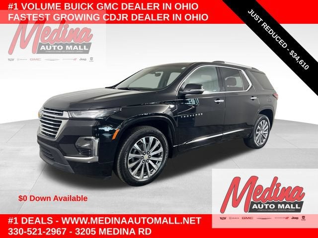 2023 Chevrolet Traverse Premier in Mosaic Black Metallic — front three-quarter view