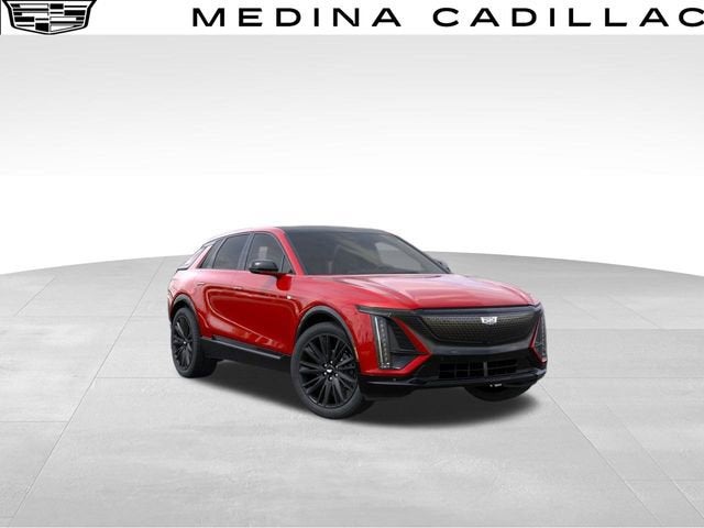 2026 Cadillac LYRIQ Sport in Radiant Red Tintcoat — front three-quarter view