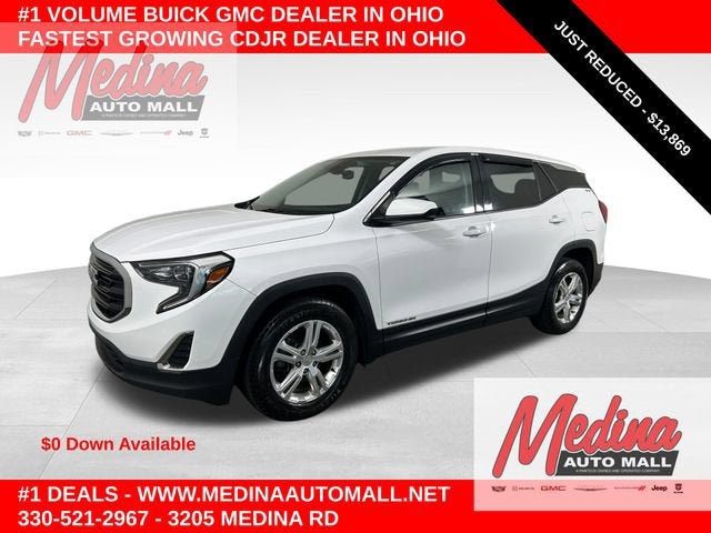 2020 GMC Terrain SLE in Summit White — front three-quarter view